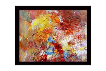 Inramad Canvastavla i trä - 41x56 cm - Färgrik abstrakt komposition med dynamiska former - Röd / Gul / Blå - Inredning - Tavlor & posters - Canvastavla