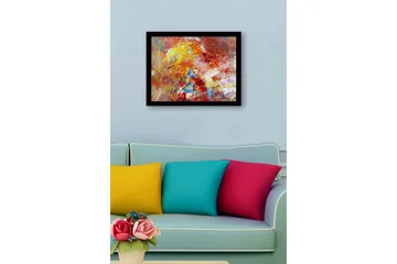 Inramad Canvastavla i trä - 41x56 cm - Färgrik abstrakt komposition med dynamiska former - Röd / Gul / Blå - Inredning - Tavlor & posters - Canvastavla