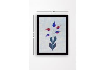 Inramad Canvastavla i trä - 41x56 cm - Färgrik blomsterbukett med stiliserade knoppar - Röd / Blå / Grön - Inredning - Tavlor & posters - Canvastavla