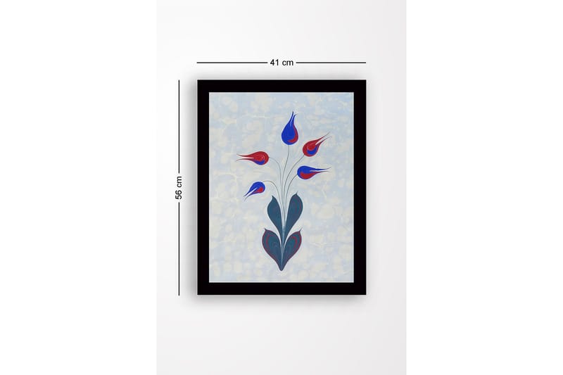 Inramad Canvastavla i trä - 41x56 cm - Färgrik blomsterbukett med stiliserade knoppar - Röd / Blå / Grön - Inredning - Tavlor & posters - Canvastavla