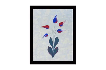 Inramad Canvastavla i trä - 41x56 cm - Färgrik blomsterbukett med stiliserade knoppar - Röd / Blå / Grön - Inredning - Tavlor & posters - Canvastavla