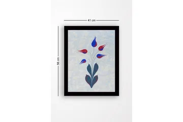 Inramad Canvastavla i trä - 41x56 cm - Färgrik blomsterbukett med stiliserade knoppar - Röd / Blå / Grön - Inredning - Tavlor & posters - Canvastavla