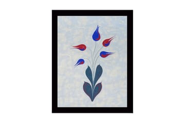 Inramad Canvastavla i trä - 41x56 cm - Färgrik blomsterbukett med stiliserade knoppar - Röd / Blå / Grön - Inredning - Tavlor & posters - Canvastavla