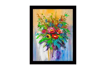 Inramad Canvastavla i trä - 41x56 cm - Färgrik bukett av blommor - Grön / Röd / Blå - Inredning - Tavlor & posters - Canvastavla