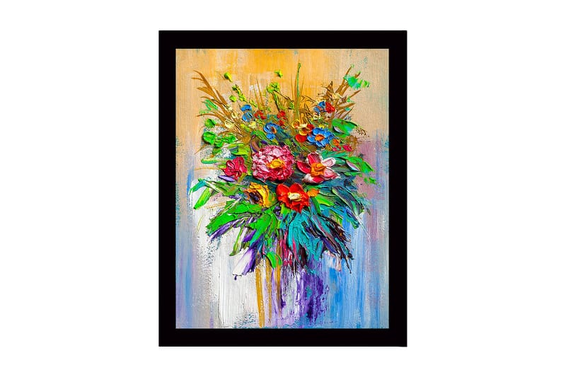 Inramad Canvastavla i trä - 41x56 cm - Färgrik bukett av blommor - Grön / Röd / Blå - Inredning - Tavlor & posters - Canvastavla