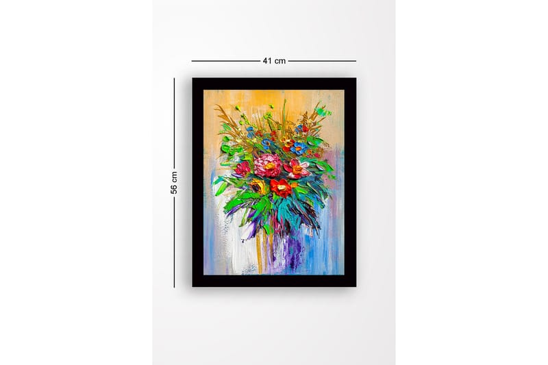 Inramad Canvastavla i trä - 41x56 cm - Färgrik bukett av blommor - Grön / Röd / Blå - Inredning - Tavlor & posters - Canvastavla