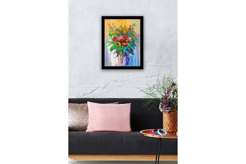 Inramad Canvastavla i trä - 41x56 cm - Färgrik bukett av blommor - Grön / Röd / Blå - Inredning - Tavlor & posters - Canvastavla