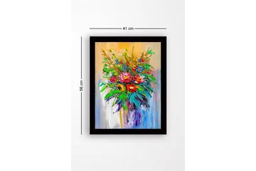 Inramad Canvastavla i trä - 41x56 cm - Färgrik bukett av blommor - Grön / Röd / Blå - Inredning - Tavlor & posters - Canvastavla