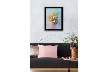 Inramad Canvastavla i trä - 41x56 cm - Färgrik bukett av blommor - Gult / Orange / Lila - Inredning - Tavlor & posters - Canvastavla
