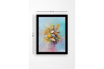 Inramad Canvastavla i trä - 41x56 cm - Färgrik bukett av blommor - Gult / Orange / Lila - Inredning - Tavlor & posters - Canvastavla