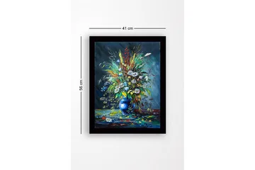 Inramad Canvastavla i trä - 41x56 cm - Färgrik bukett av blommor i en blå vas - Blå / Grön / Vit - Inredning - Tavlor & posters - Canvastavla