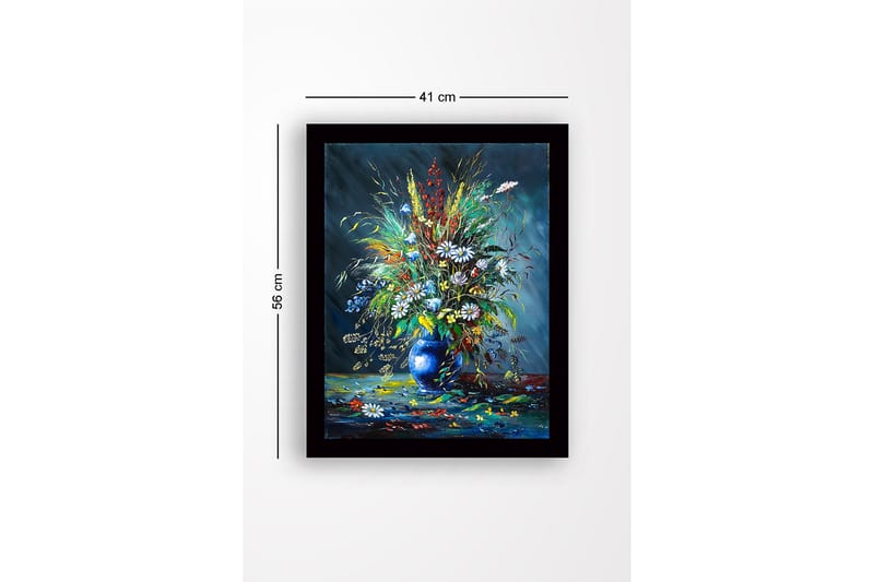 Inramad Canvastavla i trä - 41x56 cm - Färgrik bukett av blommor i en blå vas - Blå / Grön / Vit - Inredning - Tavlor & posters - Canvastavla