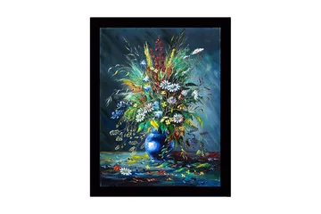 Inramad Canvastavla i trä - 41x56 cm - Färgrik bukett av blommor i en blå vas - Blå / Grön / Vit - Inredning - Tavlor & posters - Canvastavla