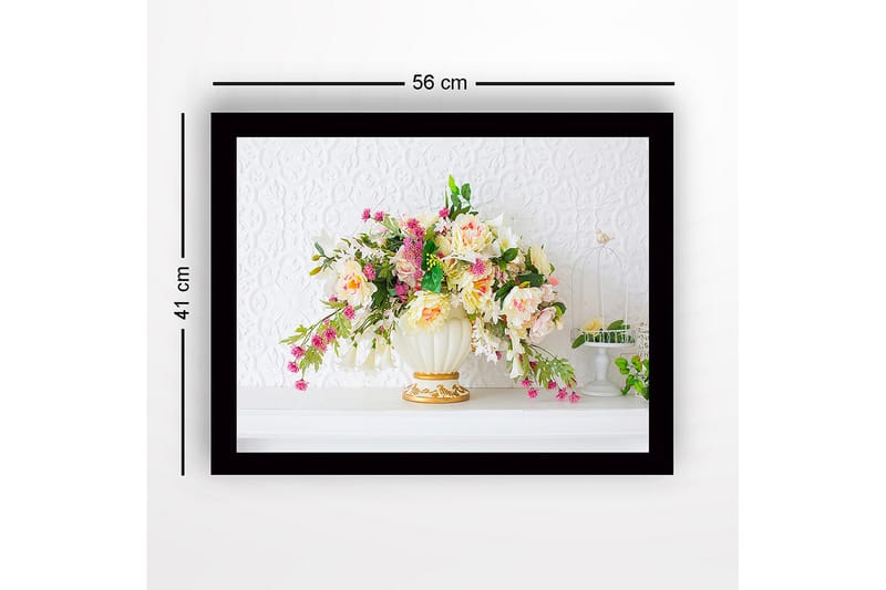 Inramad Canvastavla i trä - 41x56 cm - Färgrik bukett av blommor i en elegant vas - Ljusrosa / Grön / Vit - Inredning - Tavlor & posters - Canvastavla