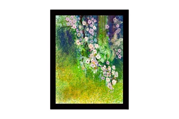 Inramad Canvastavla i trä - 41x56 cm - Färgrik bukett av blommor i en grönskande miljö - Grön / Rosa / Vit - Inredning - Tavlor & posters - Canvastavla