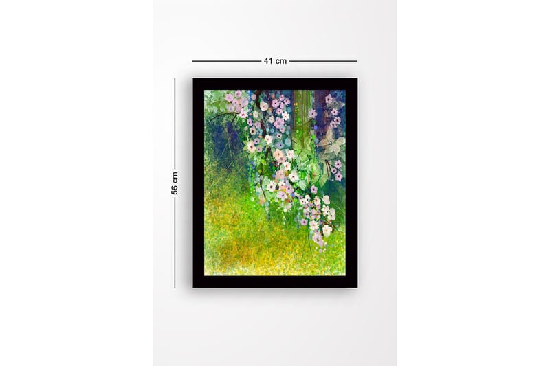 Inramad Canvastavla i trä - 41x56 cm - Färgrik bukett av blommor i en grönskande miljö - Grön / Rosa / Vit - Inredning - Tavlor & posters - Canvastavla