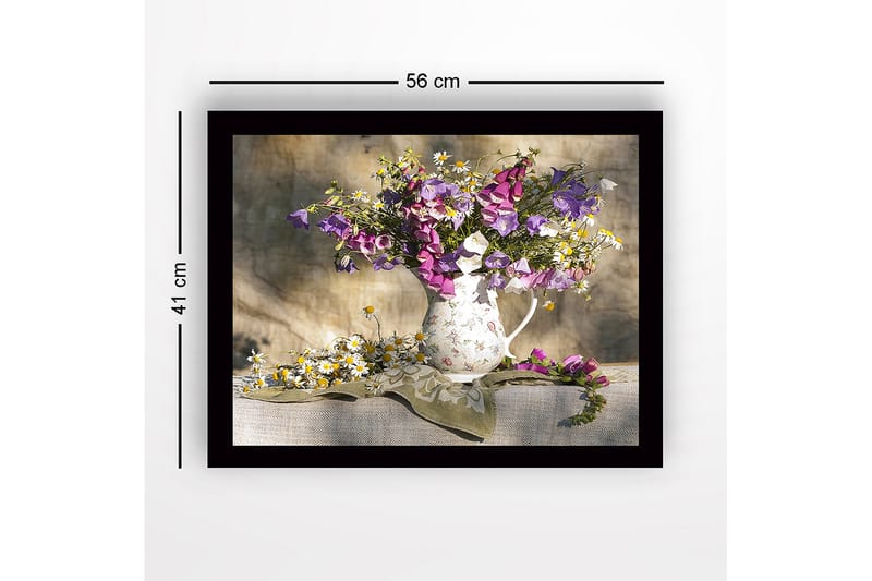 Inramad Canvastavla i trä - 41x56 cm - Färgrik bukett av blommor i en keramikkanna - Lila / Vit / Gul - Inredning - Tavlor & posters - Canvastavla