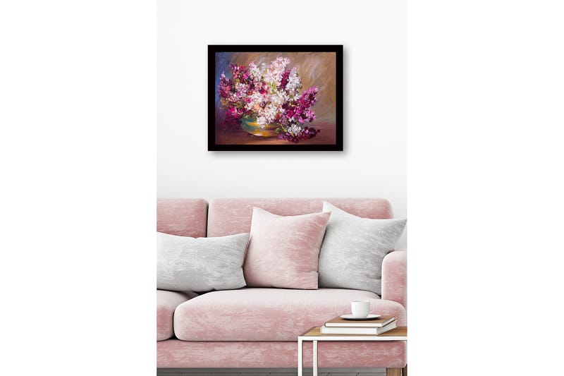 Inramad Canvastavla i trä - 41x56 cm - Färgrik bukett av blommor i en skål - Lila / Vit / Grön - Inredning - Tavlor & posters - Canvastavla