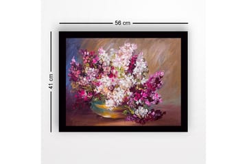 Inramad Canvastavla i trä - 41x56 cm - Färgrik bukett av blommor i en skål - Lila / Vit / Grön - Inredning - Tavlor & posters - Canvastavla
