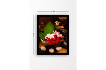 Inramad Canvastavla i trä - 41x56 cm - Färgrik bukett av blommor i en skål - Röd / Vit / Grön - Inredning - Tavlor & posters - Canvastavla