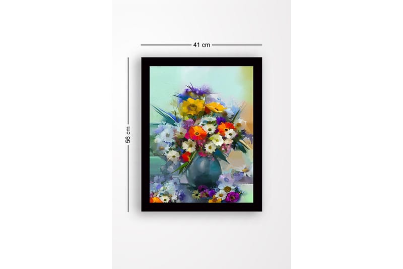 Inramad Canvastavla i trä - 41x56 cm - Färgrik bukett av blommor i en vas - Gul / Grön / Lila - Inredning - Tavlor & posters - Canvastavla