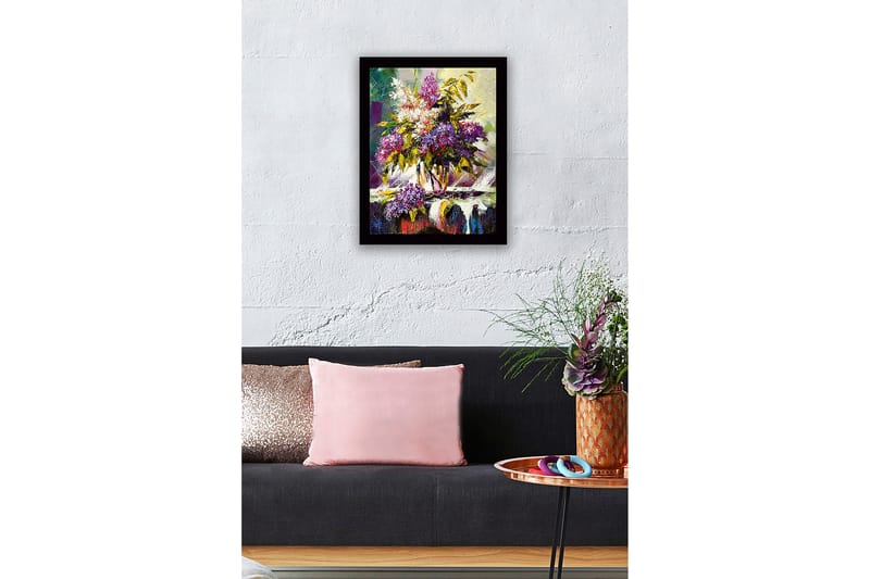 Inramad Canvastavla i trä - 41x56 cm - Färgrik bukett av blommor i en vas - Lila / Grön / Vit - Inredning - Tavlor & posters - Canvastavla