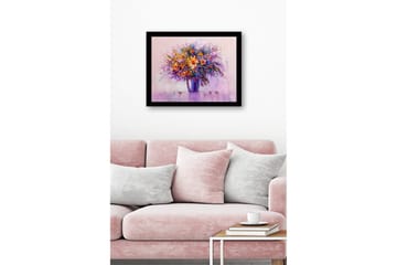 Inramad Canvastavla i trä - 41x56 cm - Färgrik bukett av blommor i en vas - Lila / Orange / Gult - Inredning - Tavlor & posters - Canvastavla