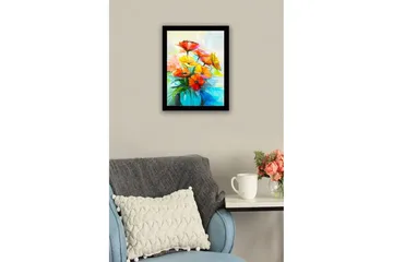 Inramad Canvastavla i trä - 41x56 cm - Färgrik bukett av blommor i en vas - Röd / Gul / Grön - Inredning - Tavlor & posters - Canvastavla