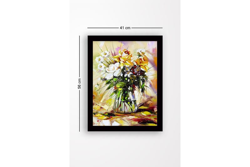 Inramad Canvastavla i trä - 41x56 cm - Färgrik bukett av blommor i en vas - Vit / Gul / Grön - Inredning - Tavlor & posters - Canvastavla