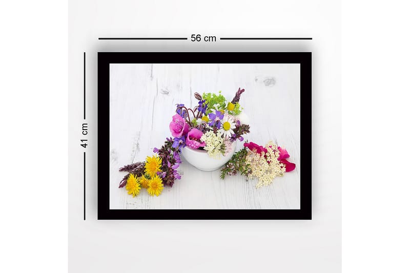 Inramad Canvastavla i trä - 41x56 cm - Färgrik bukett av blommor i en vit skål - Lila / Rosa / Gul - Inredning - Tavlor & posters - Canvastavla
