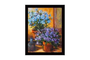 Inramad Canvastavla i trä - 41x56 cm - Färgrik bukett av blommor i krukor - Blå / Lila / Grön - Inredning - Tavlor & posters - Canvastavla