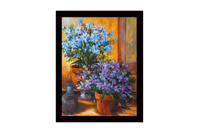 Inramad Canvastavla i trä - 41x56 cm - Färgrik bukett av blommor i krukor - Blå / Lila / Grön - Inredning - Tavlor & posters - Canvastavla