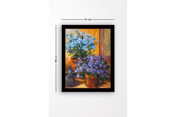 Inramad Canvastavla i trä - 41x56 cm - Färgrik bukett av blommor i krukor - Blå / Lila / Grön - Inredning - Tavlor & posters - Canvastavla