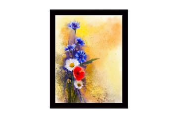Inramad Canvastavla i trä - 41x56 cm - Färgrik bukett av blommor med blå och röda inslag - Blå / Röd / Vit - Inredning - Tavlor & posters - Canvastavla