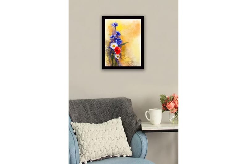 Inramad Canvastavla i trä - 41x56 cm - Färgrik bukett av blommor med blå och röda inslag - Blå / Röd / Vit - Inredning - Tavlor & posters - Canvastavla