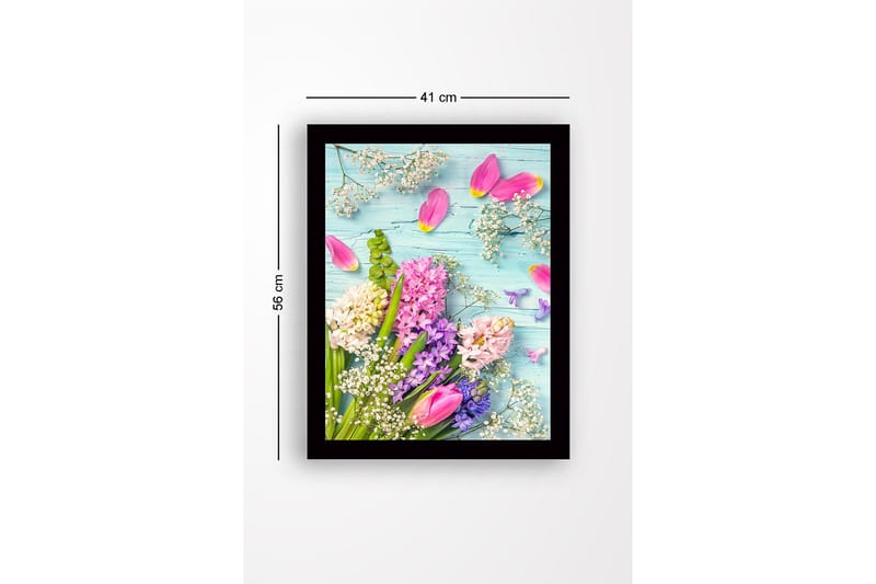 Inramad Canvastavla i trä - 41x56 cm - Färgrik bukett av blommor med tulpaner och hyacinter - Rosa / Lila / Vit - Inredning - Tavlor & posters - Canvastavla