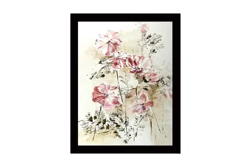 Inramad Canvastavla i trä - 41x56 cm - Färgrik bukett av blommor - Rosa / Grön / Beige - Inredning - Tavlor & posters - Canvastavla