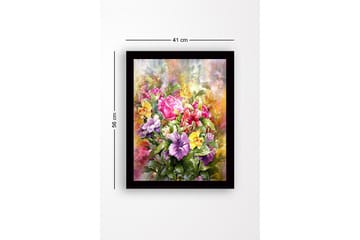Inramad Canvastavla i trä - 41x56 cm - Färgrik bukett av blommor - Rosa / Lila / Gul - Inredning - Tavlor & posters - Canvastavla