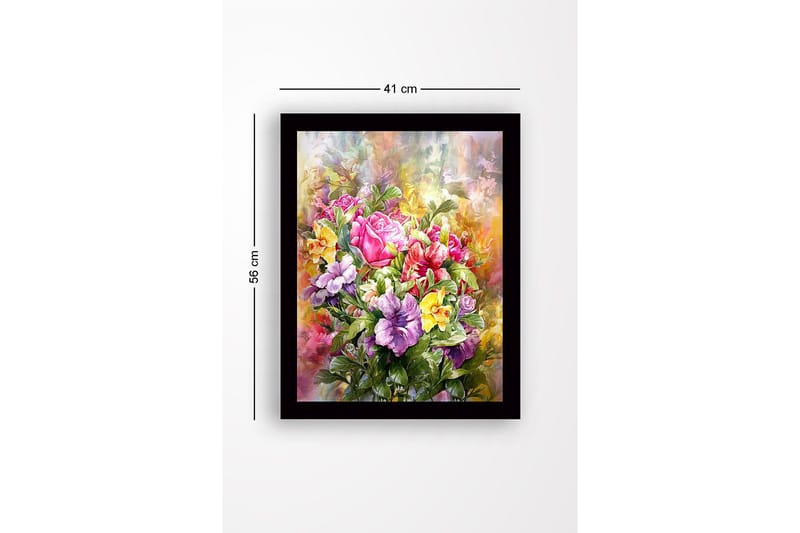 Inramad Canvastavla i trä - 41x56 cm - Färgrik bukett av blommor - Rosa / Lila / Gul - Inredning - Tavlor & posters - Canvastavla