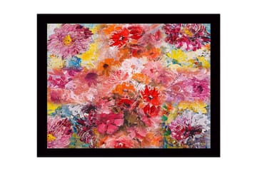 Inramad Canvastavla i trä - 41x56 cm - Färgrik bukett av blommor - Rosa / Röd / Gul - Inredning - Tavlor & posters - Canvastavla