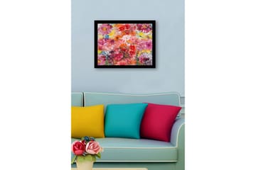 Inramad Canvastavla i trä - 41x56 cm - Färgrik bukett av blommor - Rosa / Röd / Gul - Inredning - Tavlor & posters - Canvastavla