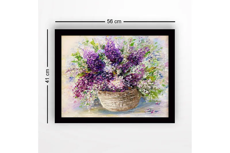 Inramad Canvastavla i trä - 41x56 cm - Färgrik bukett av liljor i en korg - Lila / Grön / Vit - Inredning - Tavlor & posters - Canvastavla