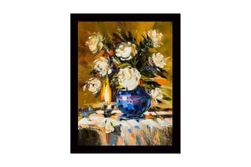 Inramad Canvastavla i trä - 41x56 cm - Färgrik bukett av rosor i en blå vas - Vit / Blå / Grön - Inredning - Tavlor & posters - Canvastavla