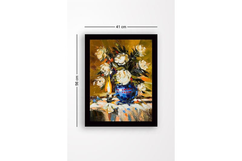 Inramad Canvastavla i trä - 41x56 cm - Färgrik bukett av rosor i en blå vas - Vit / Blå / Grön - Inredning - Tavlor & posters - Canvastavla