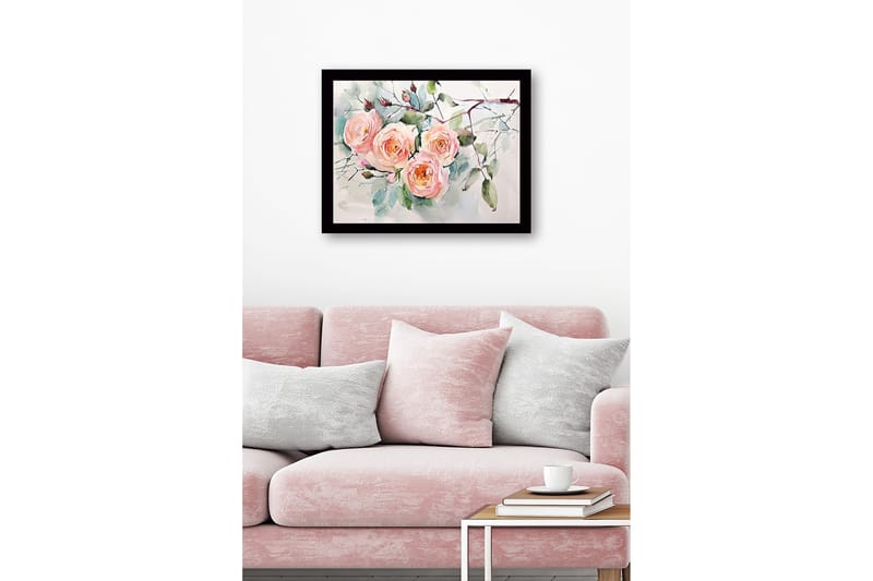 Inramad Canvastavla i trä - 41x56 cm - Färgrik bukett av rosor - Ljusrosa / Grön / Mörkgrön - Inredning - Tavlor & posters - Canvastavla