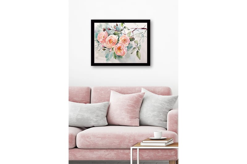 Inramad Canvastavla i trä - 41x56 cm - Färgrik bukett av rosor - Ljusrosa / Grön / Mörkgrön - Inredning - Tavlor & posters - Canvastavla