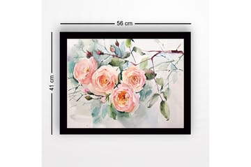 Inramad Canvastavla i trä - 41x56 cm - Färgrik bukett av rosor - Ljusrosa / Grön / Mörkgrön - Inredning - Tavlor & posters - Canvastavla