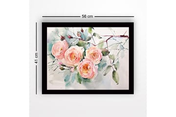 Inramad Canvastavla i trä - 41x56 cm - Färgrik bukett av rosor - Ljusrosa / Grön / Mörkgrön - Inredning - Tavlor & posters - Canvastavla