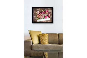 Inramad Canvastavla i trä - 41x56 cm - Färgrik bukett av rosor och gröna blad - Rosa / Lila / Grön - Inredning - Tavlor & posters - Canvastavla