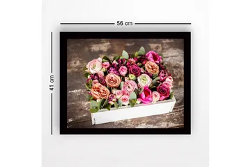 Inramad Canvastavla i trä - 41x56 cm - Färgrik bukett av rosor och gröna blad - Rosa / Lila / Grön - Inredning - Tavlor & posters - Canvastavla